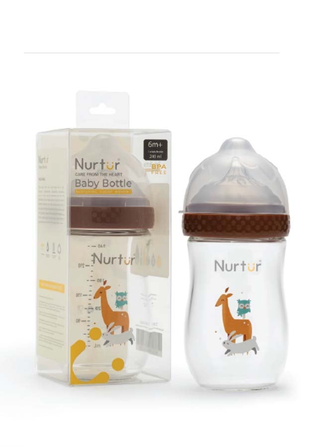 Nurtur Nurtur Cozi - 240Ml Anticolic Glass Feeding Bottle - Wide neck - Brown  - Image 1