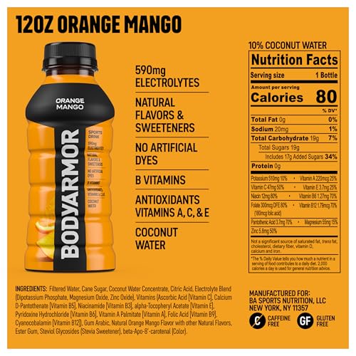 BODYARMOR Sports Drink Orange Mango Electrolyte Drink Hydration 12 Fl Oz Bottles 8 Pack Flavored Coconut Water with B Vitamins  Antioxidants - Image 5