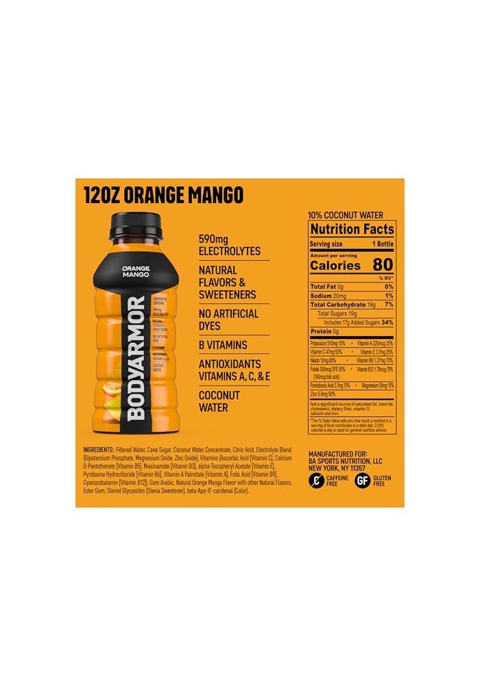 BODYARMOR Sports Drink Orange Mango Electrolyte Drink Hydration 12 Fl Oz Bottles 8 Pack Flavored Coconut Water with B Vitamins  Antioxidants - Image 5