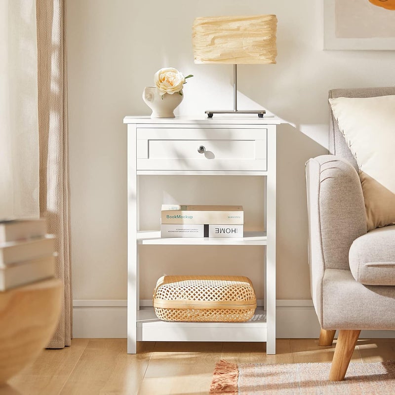 سو باي طاولة جانبية للسرير (Bedside Table)، طاولة صغيرة خشبية بحافظة للأغراض، مناسبة لغرفة النوم أو غرفة المعيشة، باللون الأبيض، رقم المنتج: FBT46-W - Image 2
