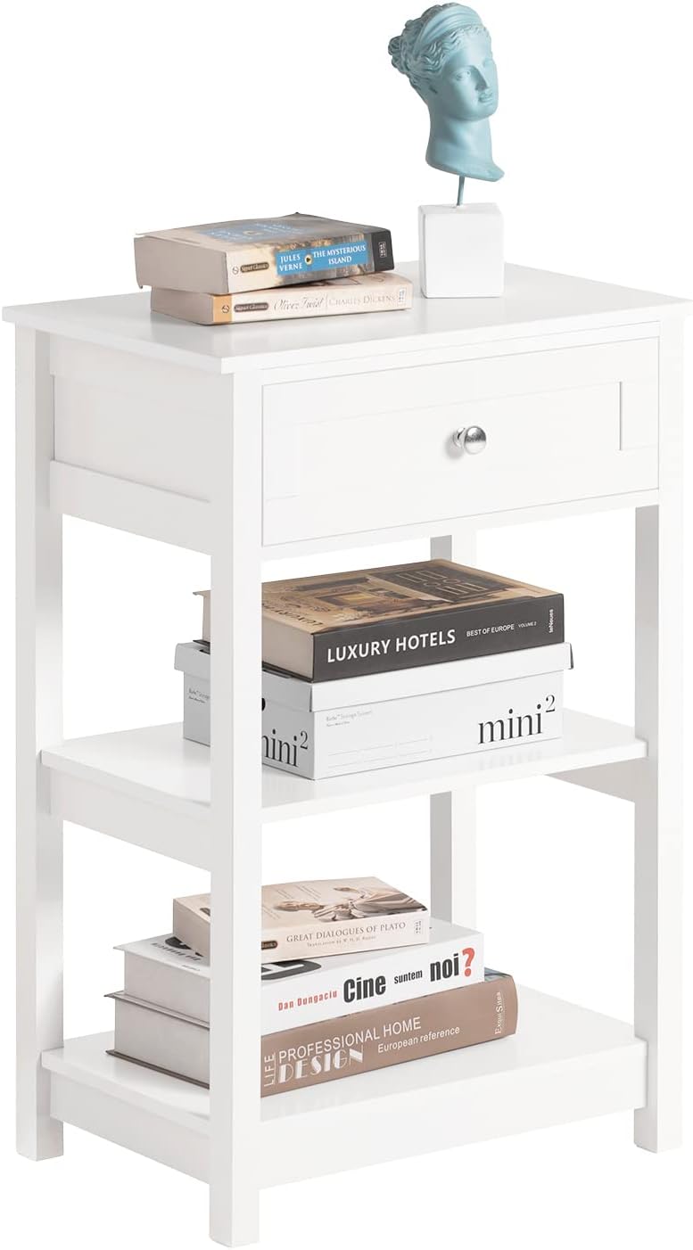 سو باي طاولة جانبية للسرير (Bedside Table)، طاولة صغيرة خشبية بحافظة للأغراض، مناسبة لغرفة النوم أو غرفة المعيشة، باللون الأبيض، رقم المنتج: FBT46-W - Image 1