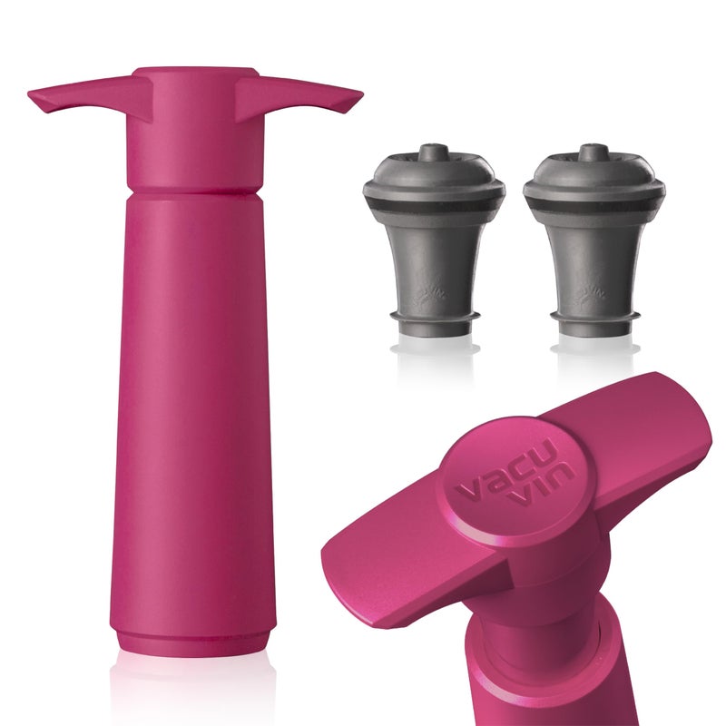 Vacu Vin Wine Saver Pump Pink with Vacuum Wine Stopper - Keep Your Wine Fresh for up to 10 Days - 1 Pump 2 Stoppers - Reusable - Made in the Netherlands - Image 1