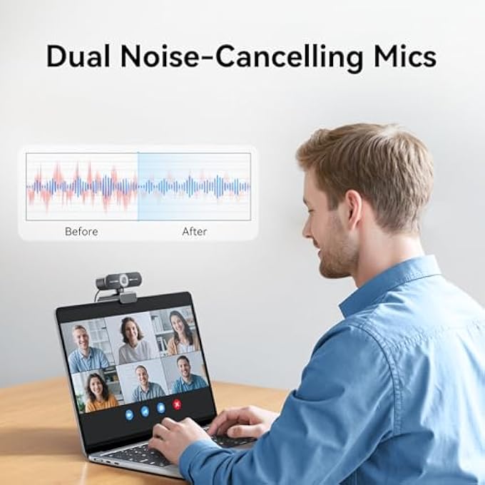 rayihni C60E 4K WEBCAM FOR PC - ULTRA 4K HD, PDAF AUTOFOCUS, DUAL NOISE-CANCELLING MICS, 73° FOV, AUTO LIGHT CORRECTION, USB PLUG&PLAY, PRIVACY COVER, IDEAL FOR HIGH-END BUSINESS MEETINGS&LIVE STREAMING - Image 3