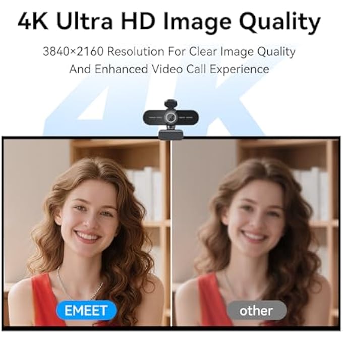 rayihni C60E 4K WEBCAM FOR PC - ULTRA 4K HD, PDAF AUTOFOCUS, DUAL NOISE-CANCELLING MICS, 73° FOV, AUTO LIGHT CORRECTION, USB PLUG&PLAY, PRIVACY COVER, IDEAL FOR HIGH-END BUSINESS MEETINGS&LIVE STREAMING - Image 2