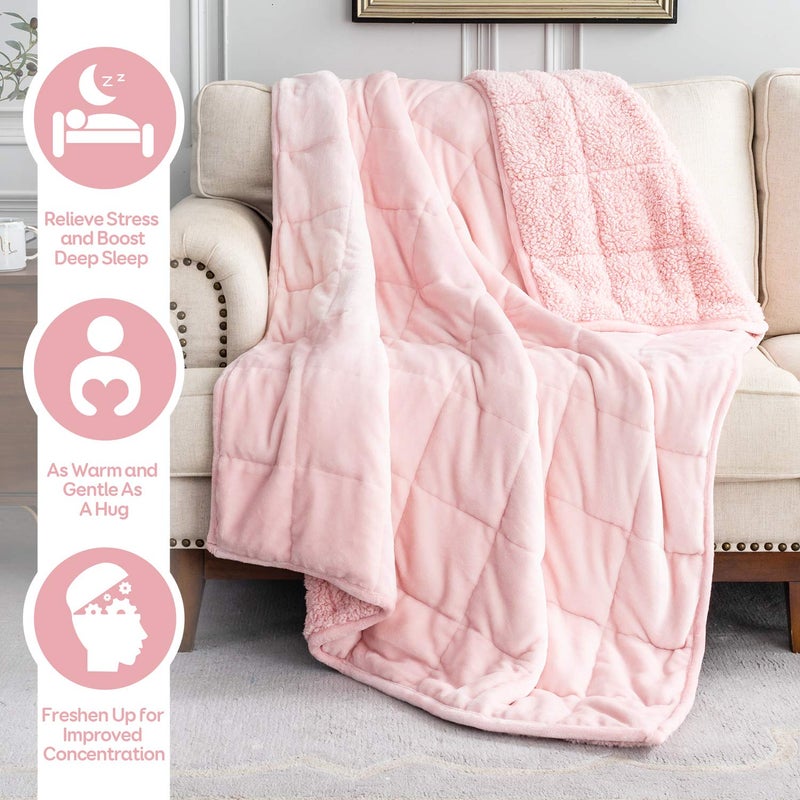 Cottonblue Sherpa Fleece Weighted Blanket 12lbs, Flannel Cozy Plush Blankets, Fuzzy Flannel Bedding Blanket Throw for Twin Full Bed, Minky Soft Blanket for Sofa Bed 48 x 72 inches, Blush Pink - Image 2
