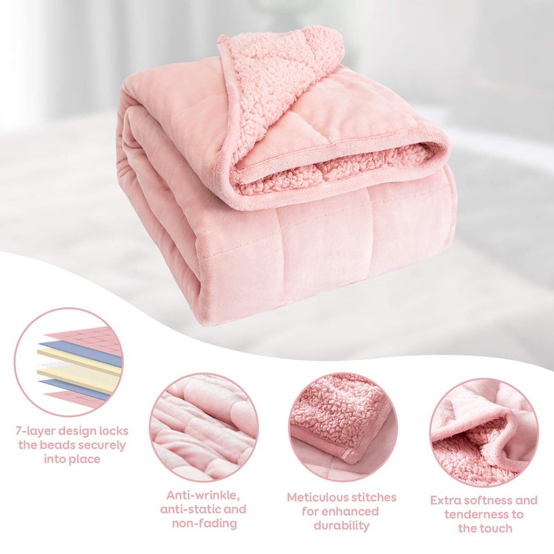 Cottonblue Sherpa Fleece Weighted Blanket 12lbs, Flannel Cozy Plush Blankets, Fuzzy Flannel Bedding Blanket Throw for Twin Full Bed, Minky Soft Blanket for Sofa Bed 48 x 72 inches, Blush Pink - Image 4
