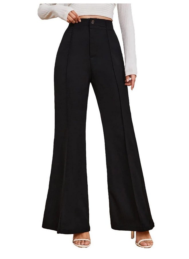 Kotty KOTTY Womens High Rise Viscose Rayon Flared Fit Solid Trousers Dark Black  - Image 1
