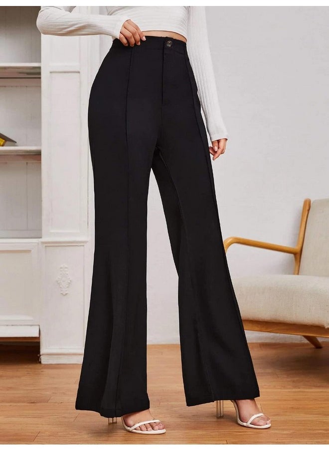 Kotty KOTTY Womens High Rise Viscose Rayon Flared Fit Solid Trousers Dark Black  - Image 2