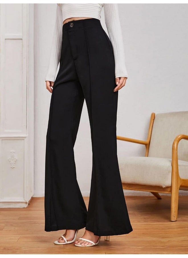 Kotty KOTTY Womens High Rise Viscose Rayon Flared Fit Solid Trousers Dark Black  - Image 3