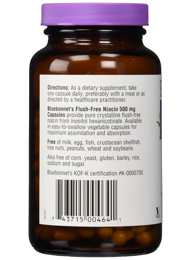 Bluebonnet Nutrition Flush-Free Niacin 500mg, for Nutritional Cardiovascular Support Vegetable Capsules, Soy/Dairy/Gluten Free, Non-GMO, Kosher Certified, Vegan, White, 120 Count - Image 2