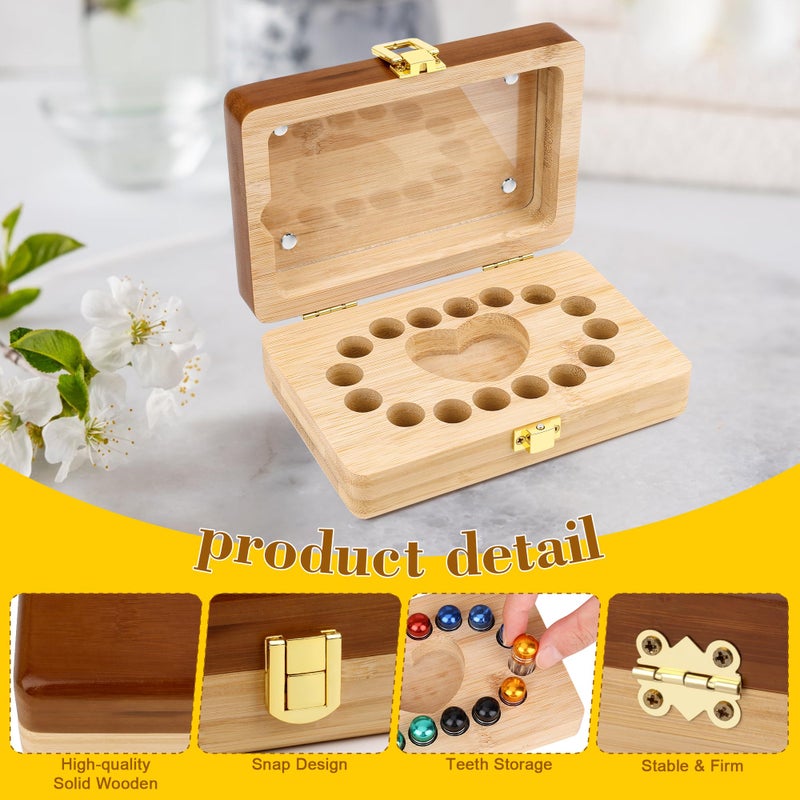 Coolrunner Tooth Boxes for Lost Teeth for Kids, Baby Teeth Keepsake Box for 16 Kisd Teeth, Solid Wood Teeth Boxes, Baby Tooth Box with tweezers and mini bottle - Image 4