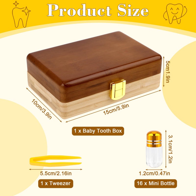 Coolrunner Tooth Boxes for Lost Teeth for Kids, Baby Teeth Keepsake Box for 16 Kisd Teeth, Solid Wood Teeth Boxes, Baby Tooth Box with tweezers and mini bottle - Image 2