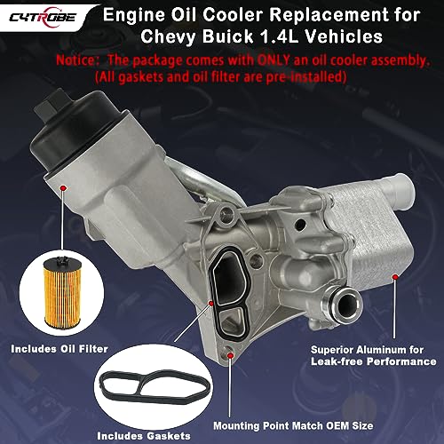 CYTROBE Engine Oil Cooler Filter Housing Assembly Adapter with Gasket, Filter Insert, Cap Compatible with 2011-2021 Chevy Cruze Sonic Trax Buick Encore 1.4L Turbo Replace 55566784 918-428 55565388 88179-91400 - Image 4