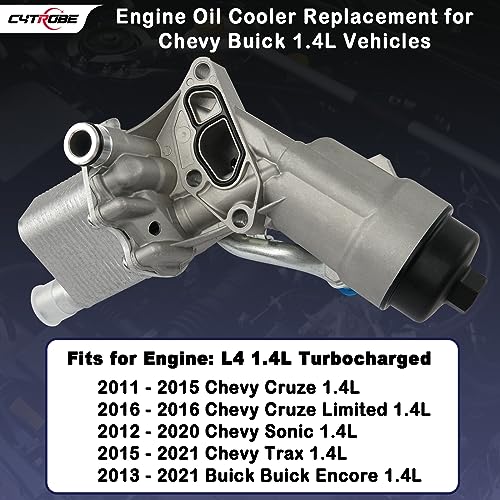 CYTROBE Engine Oil Cooler Filter Housing Assembly Adapter with Gasket, Filter Insert, Cap Compatible with 2011-2021 Chevy Cruze Sonic Trax Buick Encore 1.4L Turbo Replace 55566784 918-428 55565388 88179-91400 - Image 3