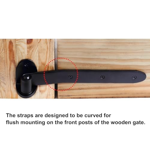 MOUNTAIN_ARK 4 Pack 12" Black Strap Gate Hinges, Heavy Duty T Shape Cranked Band Lift Off Door Hinge for Shed Barn Fence with Removeable Pin, 3/16" Thick - Image 3