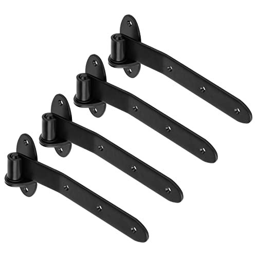 MOUNTAIN_ARK 4 Pack 12" Black Strap Gate Hinges, Heavy Duty T Shape Cranked Band Lift Off Door Hinge for Shed Barn Fence with Removeable Pin, 3/16" Thick - Image 5
