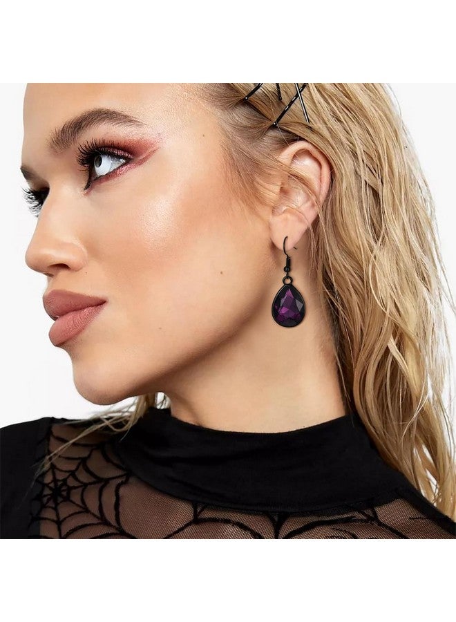 BriLove Women'S Tribal Ethnic Crystal Chunky Statement Necklace Dangle Earrings Set Purple Black-Tone - Image 5