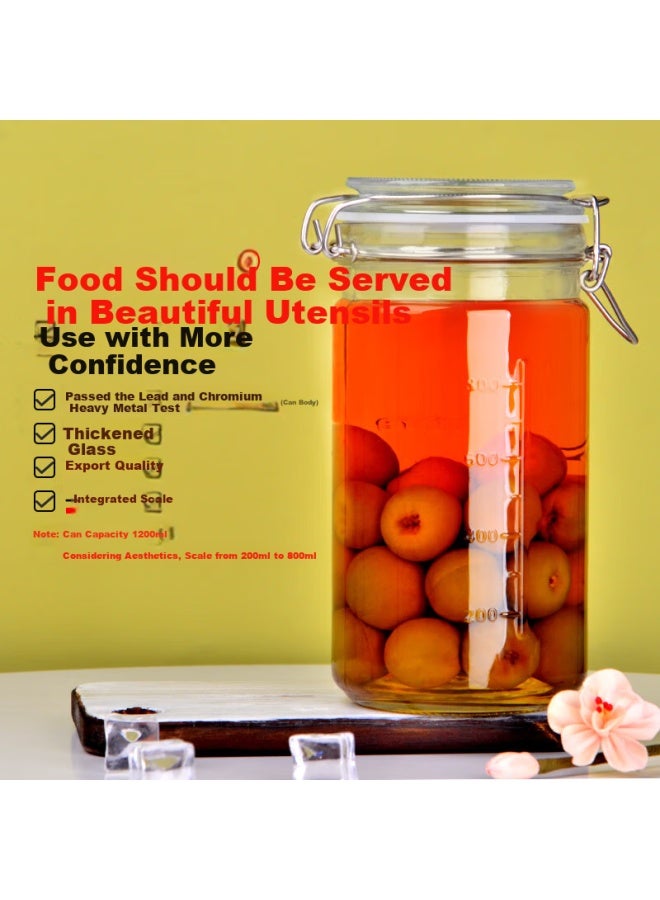 Scybe Glass Sealed Jar With Scale Bubble Wine Container Sealed Jar Food Grade Pickle Jar Lanshi 1200ml 2pcs - Image 5