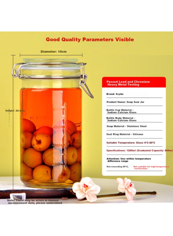 Scybe Glass Sealed Jar With Scale Bubble Wine Container Sealed Jar Food Grade Pickle Jar Lanshi 1200ml 2pcs - Image 3