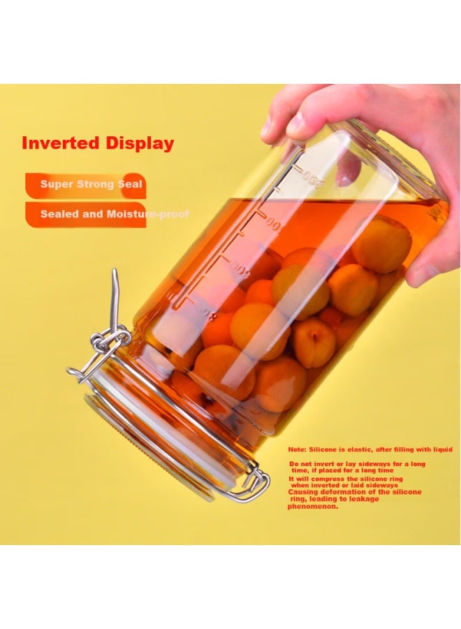 Scybe Glass Sealed Jar With Scale Bubble Wine Container Sealed Jar Food Grade Pickle Jar Lanshi 1200ml 2pcs - Image 4