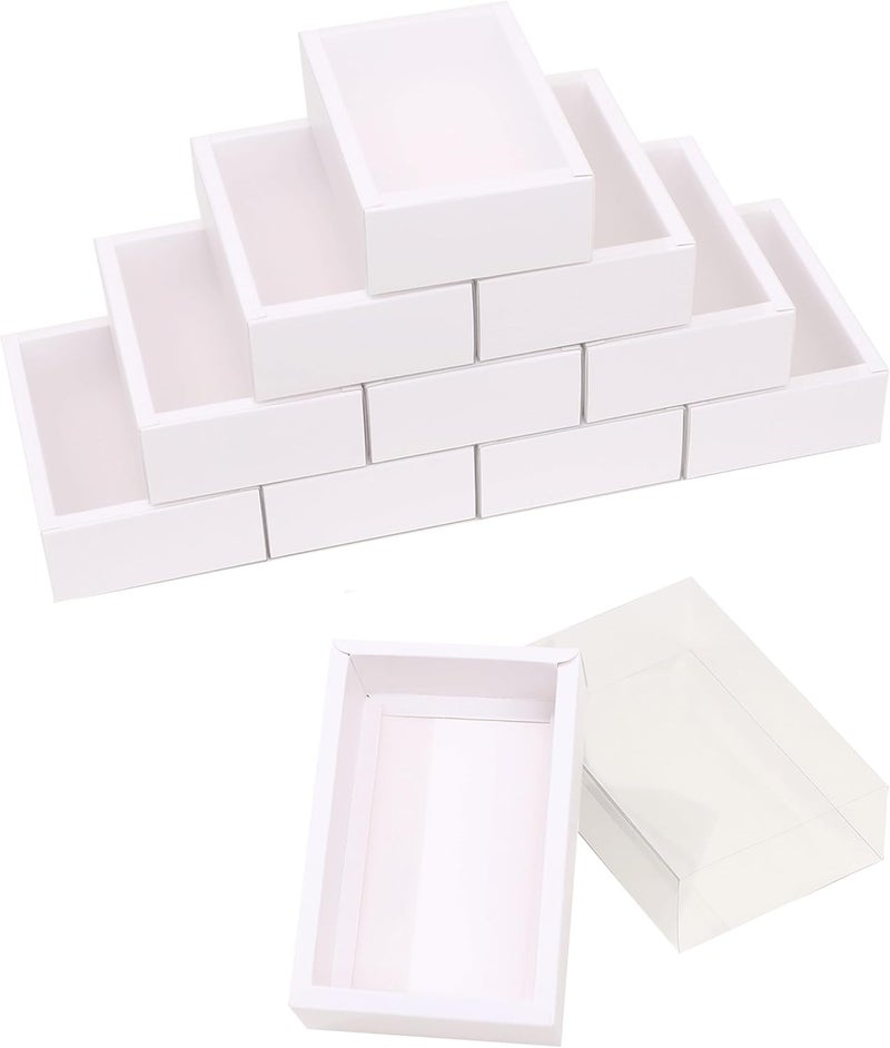Red Dot Gift 20-pack DIY Rectangle Drawer Kraft Boxes With Clear Lid CT08: 22 * 12 * 6cm Cardboard Present Packaging Boxes for Party Favor Treats, Candy and Jewelry Crafts.(White) - Image 1