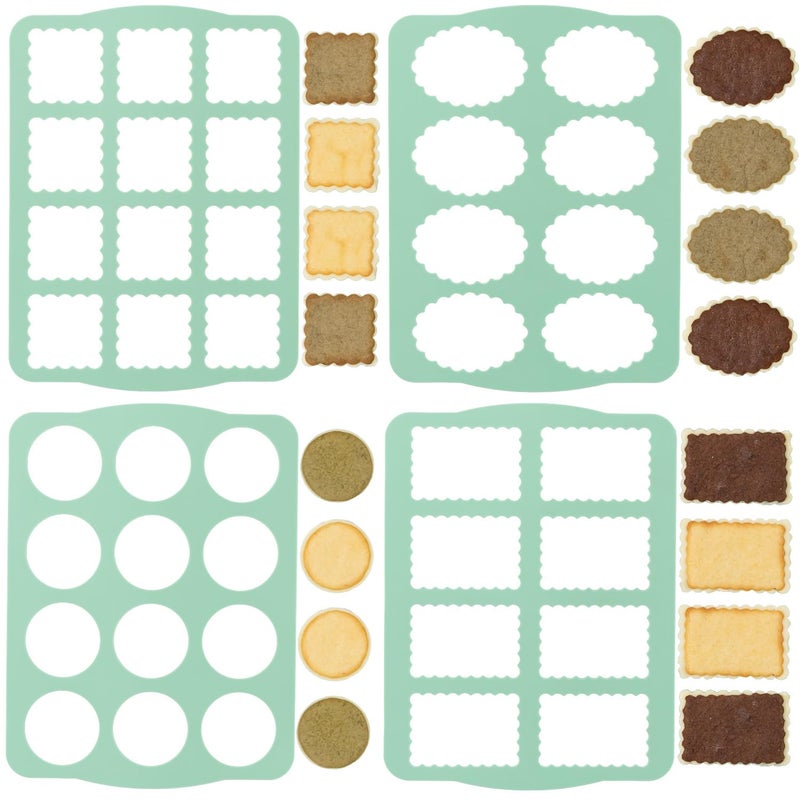 QELEG 4Pcs Silicone Cookie Molds Chocolate Chablon Cookie Stencil Mold for Biscuit Cake QLGM1215M1218