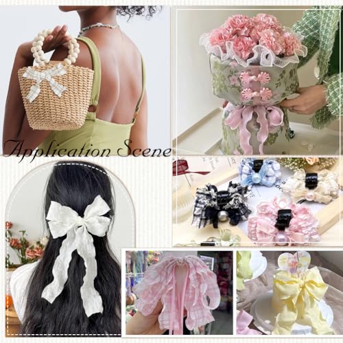 CABODYALS 10 Yards 1 5/8 Inch Beige Plaid Ribbon Checkered Ribbon Tan Gingham Double Chiffon Ruffled Edge Polyester Ribbon with Spool for Gift Wrapping Wedding Invitations Bouquets Christmas Decor - Image 5