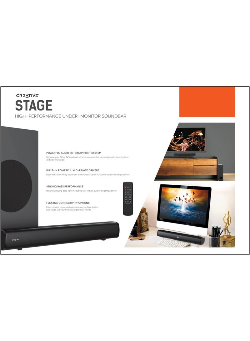 CREATIVE Stage 2.1 Channel Soundbar with Subwoofer for TV, Computer and Ultrawide Screens, Bluetooth/Optical Input/TV ARC/AUX Input, Remote Control and Wall Mounting Kit  - Image 4