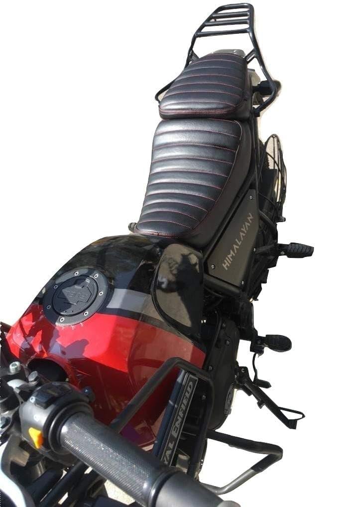 NitroRider Seat Cover Retro Look with Cushioned Compatible with RE Himalayan (Red & Black Stitching) - Image 3
