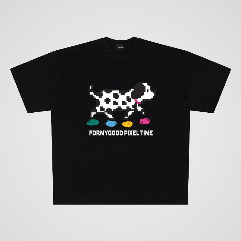 250G Heavy Cotton Cartoon Animation Street Casual Oversize Large Board Short Sleeve T-Shirt Men And Women Couples Tide - Image 1