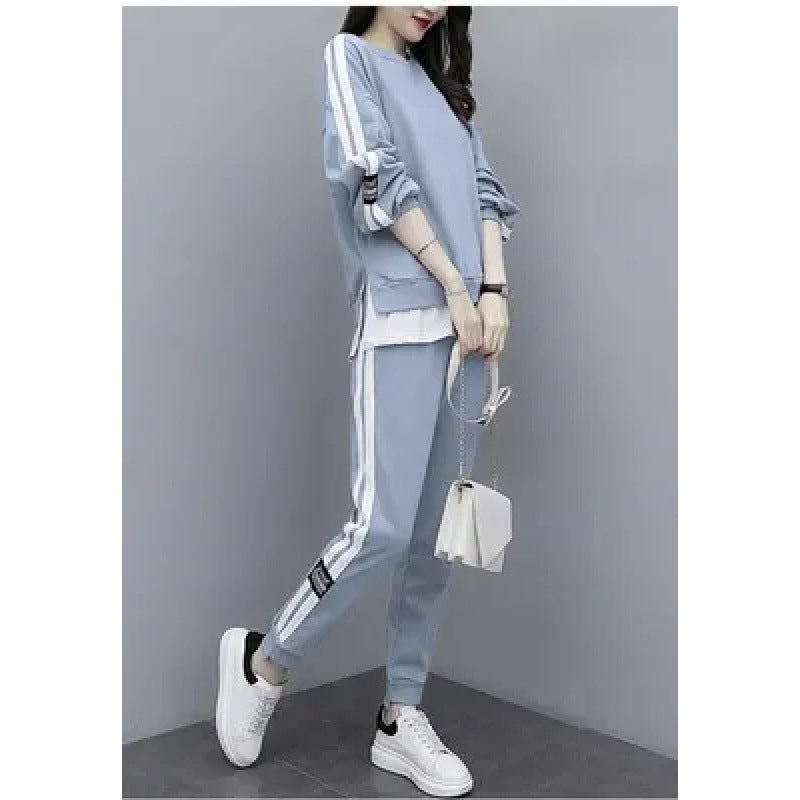 Street Style Spring Autumn Collection Plus Size Casual Sports Suit Womens Sweatshirt Trousers Fashionable 2-Piece Set Loose-Fit [priority for collection] 