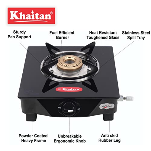 Khaitan 1B Gio Black Toughened Glass Manual Gas Stove (1 Burners) - Image 5
