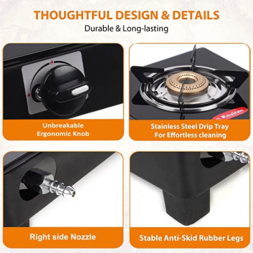 Khaitan 1B Gio Black Toughened Glass Manual Gas Stove (1 Burners) - Image 4