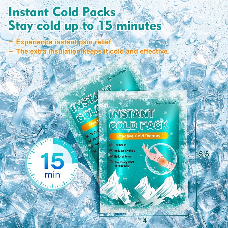 General Medi Instant Ice Cold Pack 4x 55 50 Packs Disposable Cold Therapy Ice Packs for Pain Relief Swelling Inflammation Sprains Toothache for Athletes Outdoor Activities - Image 2