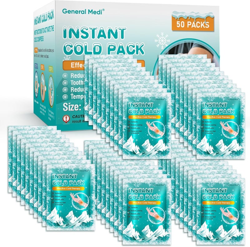 General Medi Instant Ice Cold Pack 4x 55 50 Packs Disposable Cold Therapy Ice Packs for Pain Relief Swelling Inflammation Sprains Toothache for Athletes Outdoor Activities - Image 1