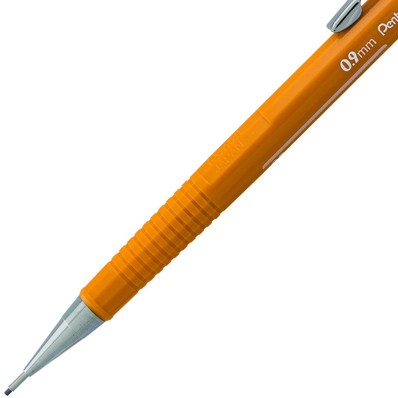 Pentel قلم رصاص ميكانيكي بنتل شارب، حجم رأس 0.9 مم، برميل أصفر، علبة من 12 قلم رصاص (P209G) - Image 5
