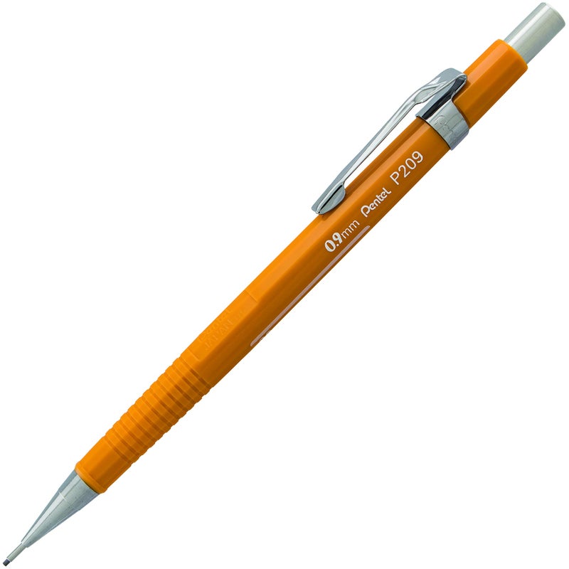 Pentel قلم رصاص ميكانيكي بنتل شارب، حجم رأس 0.9 مم، برميل أصفر، علبة من 12 قلم رصاص (P209G) - Image 1
