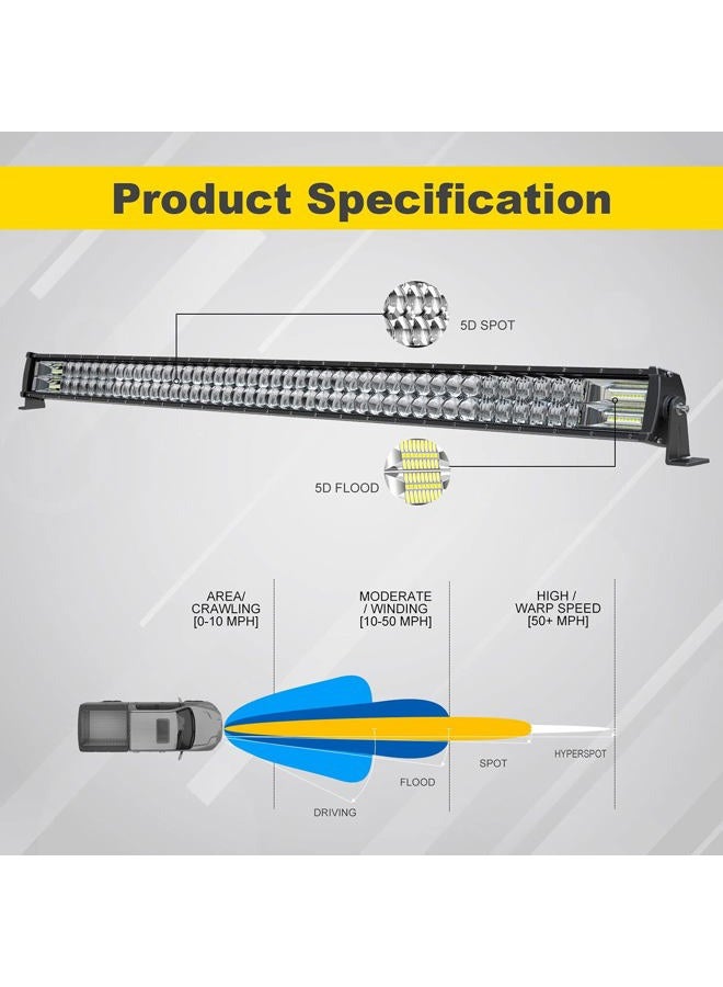 Feelon 5D 52'' inch Curved LED Light Bar + 4'' inch White/Amber Yellow LED Pods Strobe Light Driving Fog Light Spot Flood Combo Beam Offroad Lighting with Switch Wiring Harness for Truck Pickup ATV - Image 3