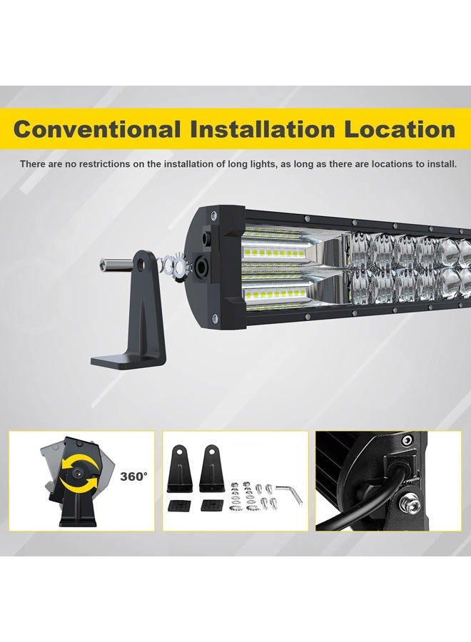 Feelon 5D 52'' inch Curved LED Light Bar + 4'' inch White/Amber Yellow LED Pods Strobe Light Driving Fog Light Spot Flood Combo Beam Offroad Lighting with Switch Wiring Harness for Truck Pickup ATV - Image 4