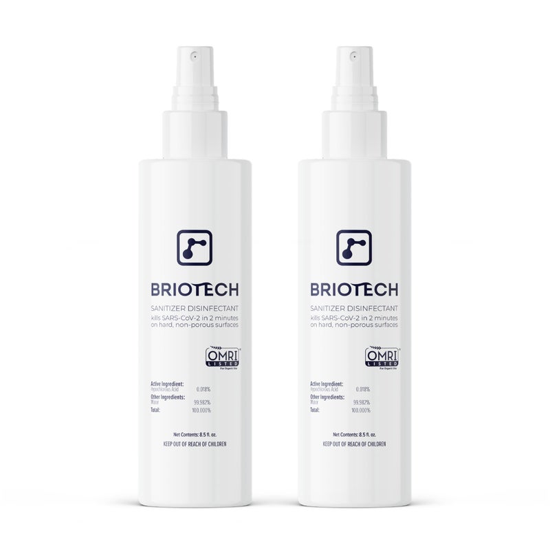 BRIOTECH Sanitizer Disinfectant Hypochlorous Spray, Kill 99.99% of Viruses & Bacteria, Control Mold, Eliminate Odor, Gentle for Nursery & Play Rooms, Food Contact Surface Sanitizer, 8 fl oz (2 Pack) - Image 1