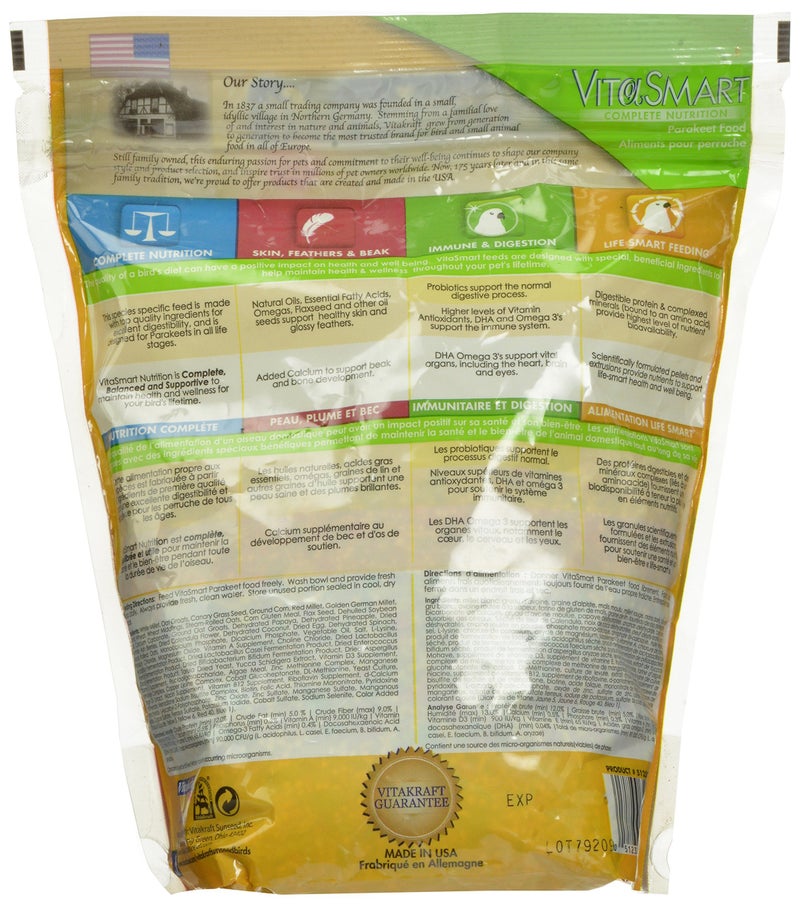 Vitakraft Vita Smart Gourmet Parakeet Food - Vitamin-Fortified - Daily Pet Bird Food 2 Pound (Pack of 1) - Image 2