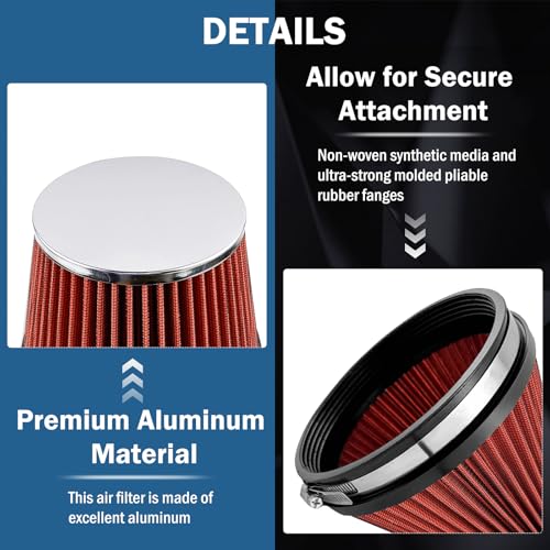 TBYUM Universal Clamp-On Air Intake Filter, High Performance, Washable Filter, Replacement Air Filter, Flange Diameter 6inch/152mm (Red) - Image 3