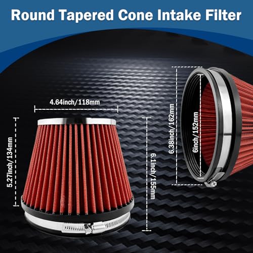 TBYUM Universal Clamp-On Air Intake Filter, High Performance, Washable Filter, Replacement Air Filter, Flange Diameter 6inch/152mm (Red) - Image 2