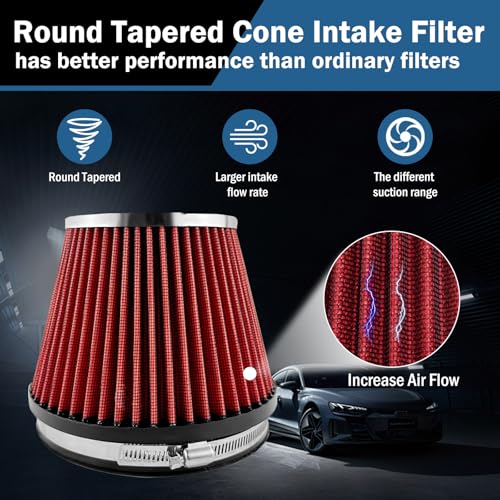 TBYUM Universal Clamp-On Air Intake Filter, High Performance, Washable Filter, Replacement Air Filter, Flange Diameter 6inch/152mm (Red) - Image 4