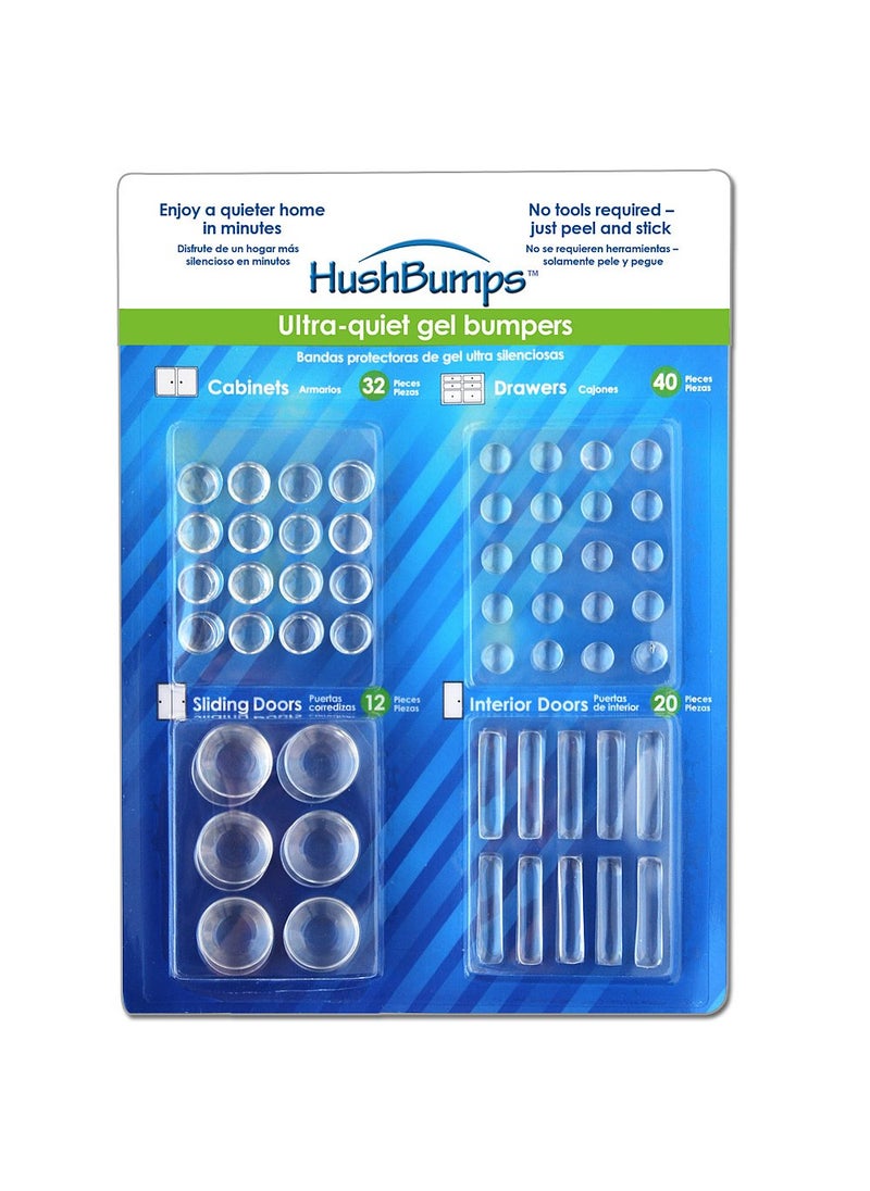 HushBumps HushBumps UltraQuiet Gel Bumpers  104 Piece Value Pack  2Layer Polyurethane for Superior Shock Aborbency  Protects  Quiet Cabinets Interior Doors Sliding Doors  Drawers Just Peel  Stick 
