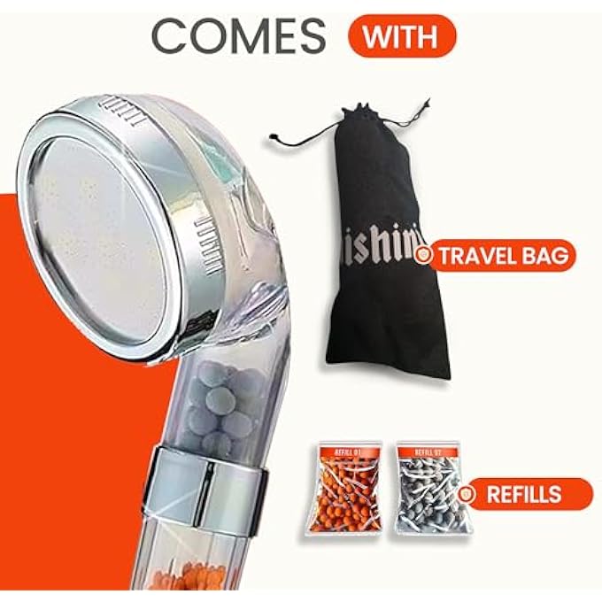Aishini Hand Held Shower Filter with Mineral Stones  3 Mode Spray  2 Extra Refill  1 Travel Bag for Healthy Skin  Hair  Water Saving Filter Purifies Water  Remove Chlorine - Image 2