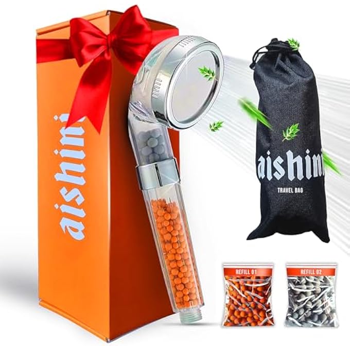 Aishini Hand Held Shower Filter with Mineral Stones  3 Mode Spray  2 Extra Refill  1 Travel Bag for Healthy Skin  Hair  Water Saving Filter Purifies Water  Remove Chlorine - Image 1