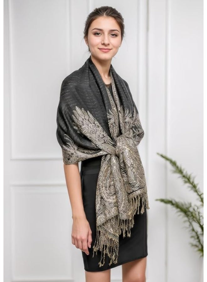 Achillea وشاح باهظ عكسي مزخرف بتصميم بايسلي – شالات هندية غريبة ولفائف لفستان المساء، المهرجانات، جميع المواسم - Image 5