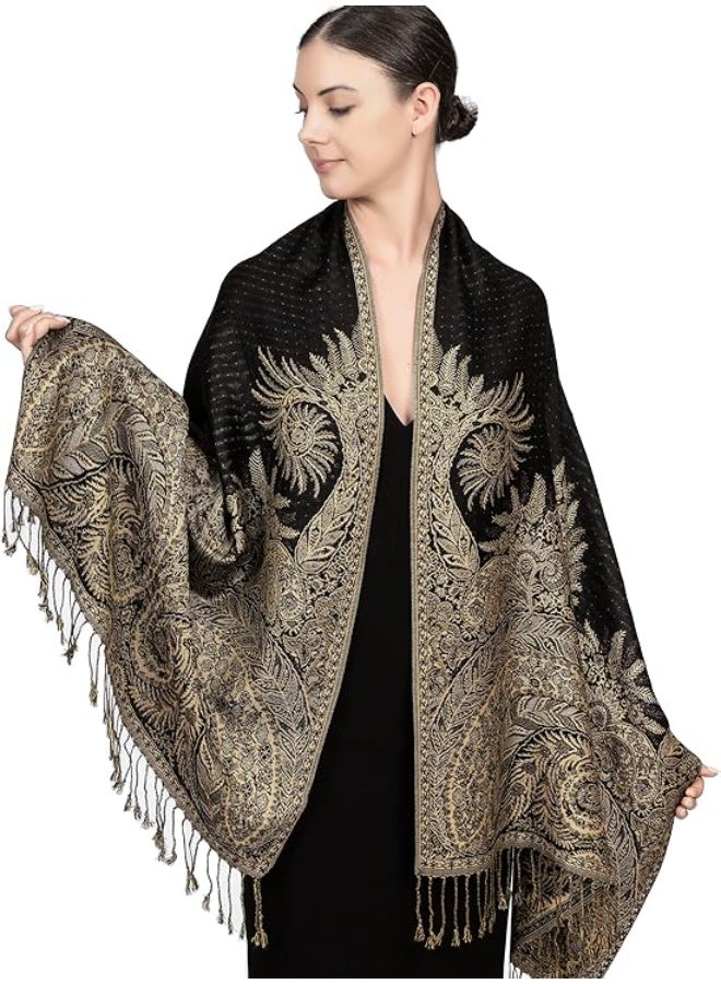 Achillea وشاح باهظ عكسي مزخرف بتصميم بايسلي – شالات هندية غريبة ولفائف لفستان المساء، المهرجانات، جميع المواسم - Image 1