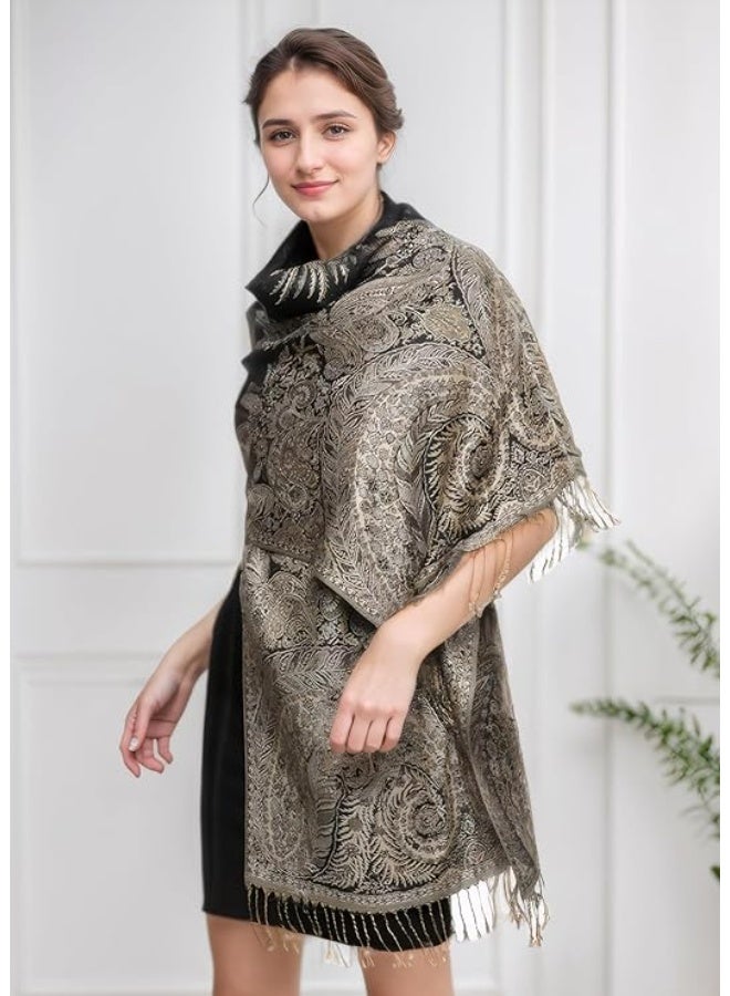 Achillea وشاح باهظ عكسي مزخرف بتصميم بايسلي – شالات هندية غريبة ولفائف لفستان المساء، المهرجانات، جميع المواسم - Image 3